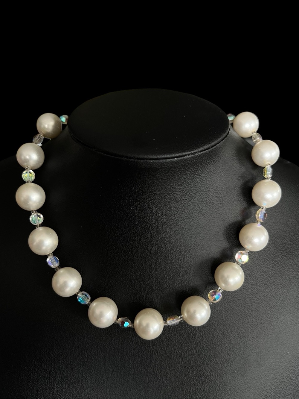💖 Vintage Faux Pearl and AB Crystal Choker Necklace 💖